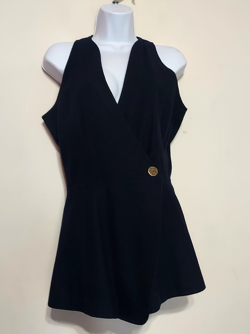 Armany Jeans Dark Blue Wool Blend Sleeveless Wrap Vest with Gold Accent Sz-4